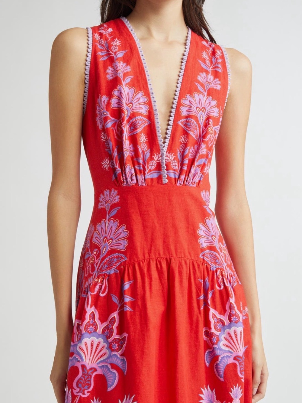 FARM Rio Porcelain Garden Floral Linen Maxi Dress – Size M - Picture 4 of 13
